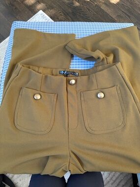 Mango Olive-Tone High Waist Wide Leg Trousers with Gold Buttons